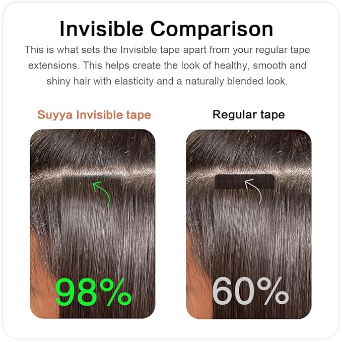 SUYYA Invisible Tape in Hair Extensions Human Hair Darkest Brown Seamless Injected Hand-Tied Pro Quality Virgin Human Hair 20PCS 40G/Pack Straight Tape Ins(14 inch #2 Darkest Brown)