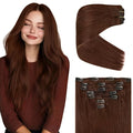 Ve Sunny Clip in Extensions Real Human Hair Dark Auburn Red Hair Clip in Extensions Straight Hair Extensions Real Human Hair Full Head 7pcs 120g 20 inch