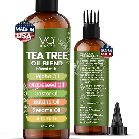 Tea Tree Oil For Hair With Jojoba, Castor, Batana Oil - Tea Tree Hair And Scalp Treatment - Hair Oil For Dandruff - Helps Strengthen, Volumize & Promotes Hair Growth - 6 Fl Oz