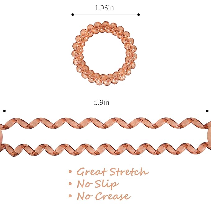 79STYLE Spiral Hair Ties 24pcs No Crease Clear Brown Coil Hair Ties Spiral Ponytail Holders Coils Scrunchies Plastic Phone Cord Hair Bands for Women Girls (Neutral Colors-Large Size)