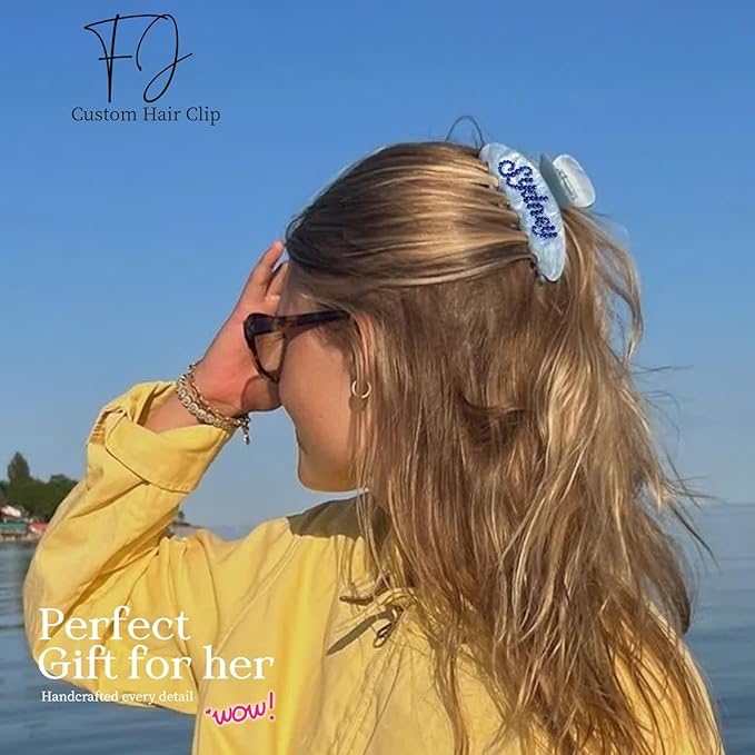 Personalized Colorful Name Hair Claw Clips for Women,Custom Hair Clips with Diamond,Cute Hair Accessories 4",Handmade Rhinestones Hair Clamp Gifts for Mom,Bride,Wife,Bridesmaid（Blue Sugar）