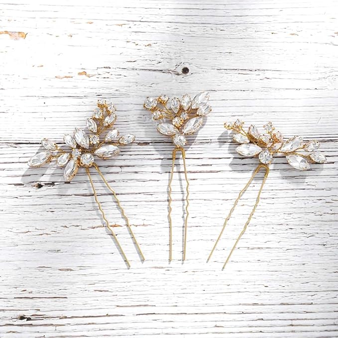 JAKAWIN Rhinestone Wedding Hair Pins Silver Bridal Crystal Hair Jewelry Accessories for Women HP130 (Gold)