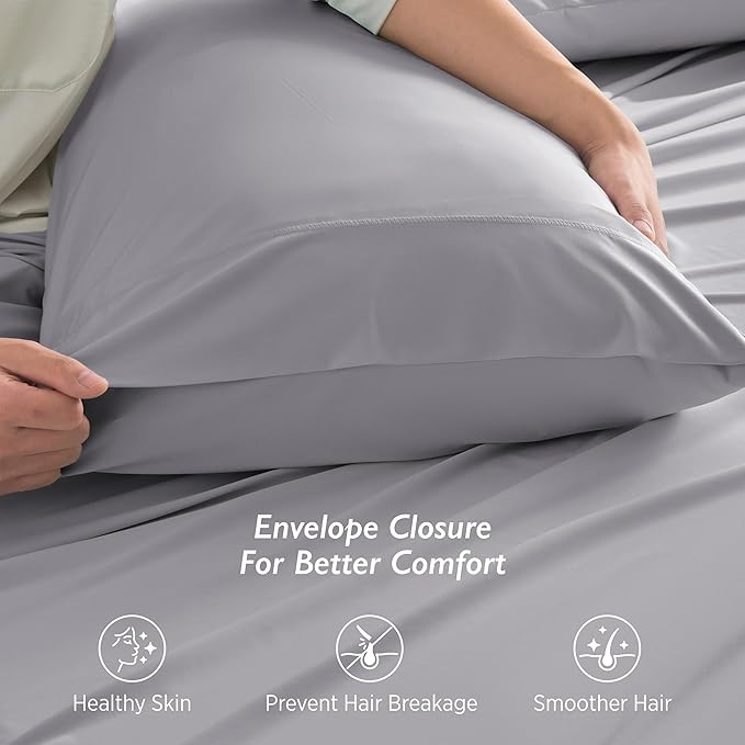 Breescape Cooling Pillow Cases Standard/Queen Size - BlendTek™ Dry & Cool Technology for Hot Sleepers and Night Sweats, 2 Pack Soft & Smooth Pillowcases for Hair & Skin Care, 20" x 30", Misty Gray