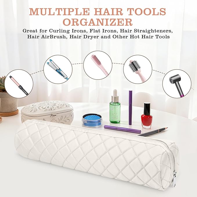 Large Hot Hair Tools Organizer Bag Portable Travel Heat Resistant Storage Case Pouch for Curling Irons, Flat Irons, Hair Straighteners and Styling Tools(17.7" x 3.9")