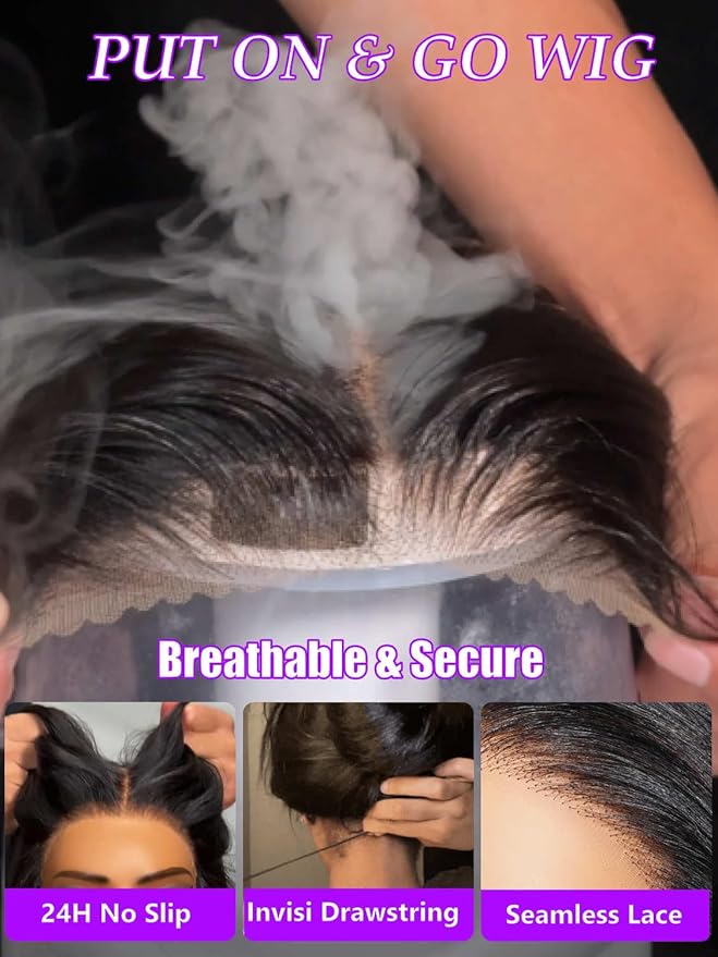 YIROO No Slip 7x5 Bye Bye Knots Yaki Straight Lace Front Glueless Drawstring Wig Human Hair with Deep Stretch Cap Fits All Head Sizes,Pre-Plucked Pre-Cut Wear and Go Wig for Women 150% Density 24Inch