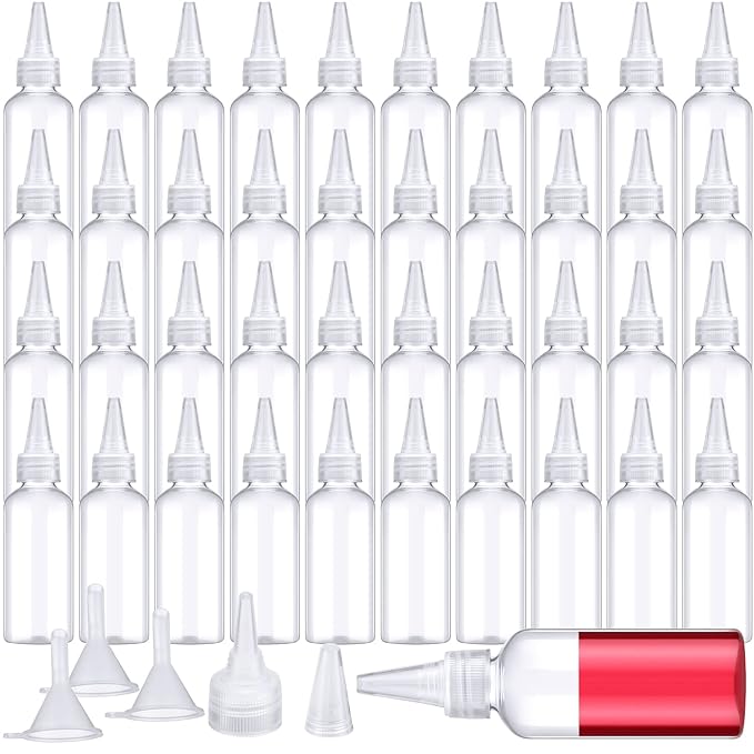 Eccliy 60 Pieces 2 oz 60 ml Plastic Bottles Applicator with Twist Top Cap Pet Refillable Plastic Empty Applicator Bottle for Hair with Clear Twist Top Cap for Hair Oils and Liquids