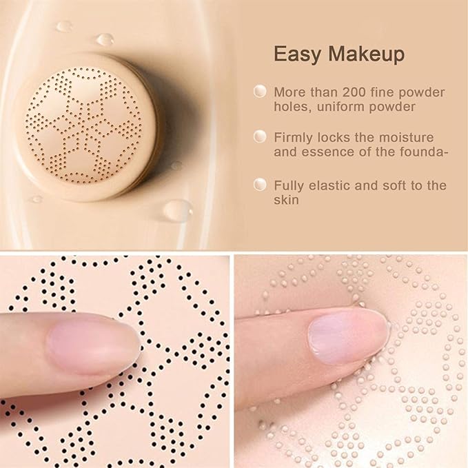 Mushroom Head Air Cushion CC Cream Foundation, Beauty Cream Exo Too BB Cream, Moisturizing, Long Lasting, Matte Concealer, Light Weight, WaterProof Liquid Foundation with 2PCS Mushroom Head