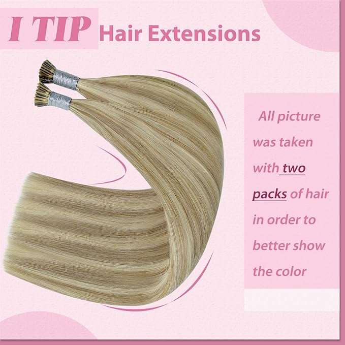 YoungSee Itip Hair Extensions Brown Highlight I Tip Hair Extensions Human Hair Light Brown Highlight I Tips Hair Extension 18In 60s 50g Hair Extensions I-Tip Remy Human Hair