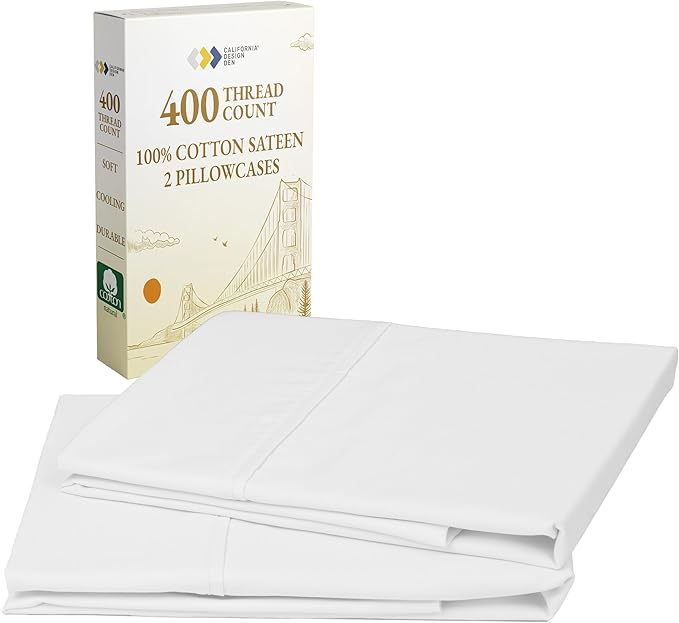 California Design Den Standard Queen Size Pillowcase Set - 400 Thread Count, 100% Cotton Sateen, Set of 2 Pillow Covers, Soft and Breathable - Antique White