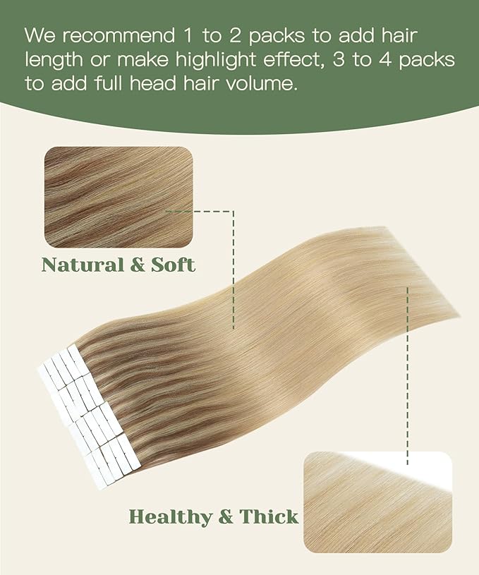 SURNEL Injected Tape in Hair Extensions Human 20Inch Golden Brown to Caramel Blonde Natural Real Hair Upgraded Seamless Remy Invisible Tape in Extensions 20Pcs 45g(#102727,20)