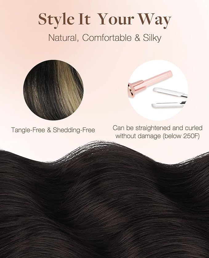 GOO GOO Invisi Edge Tape in Hair Extensions Human Hair, 1B/19/1B Natural Black to Light Blonde 10pcs injected with 10pcs classical tape ins, 16inch 50g, Virgin Remy Hair, Natural Look