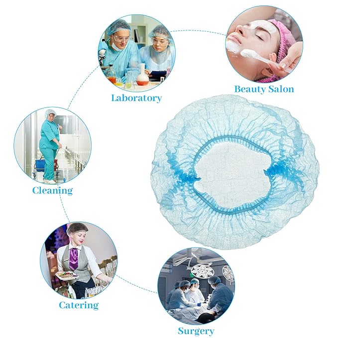 100 Pcs Disposable Nonwoven Bouffant Caps 21 Inch Hair Net Elastic Cap Hair Cover Hats for Beauty Salon Hospital Spa Catering Dust-free Workspace(Blue)