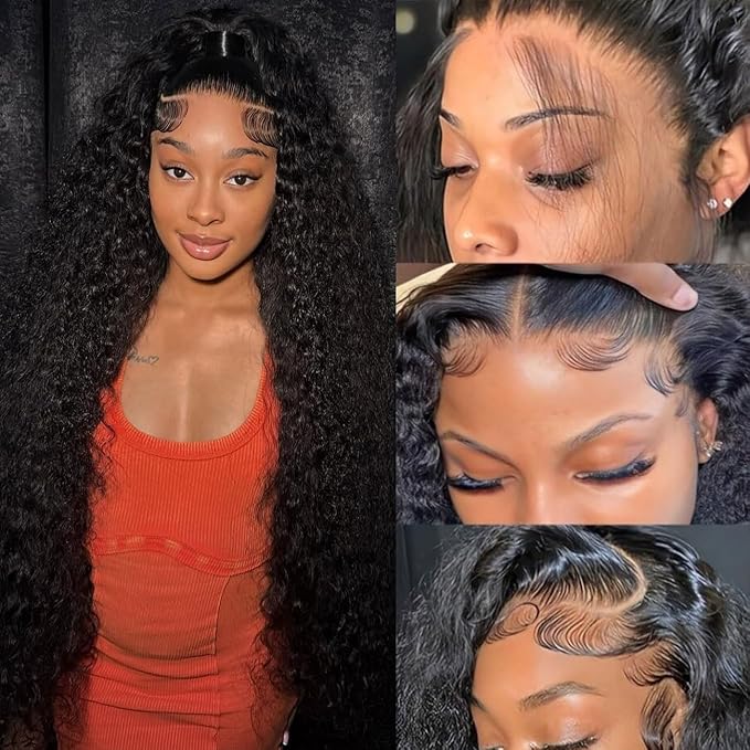 BVLBVL 38 Inch 13x6 Deep Wave Lace Front Wigs Human Hair 180 Density HD Lace Frontal Wig Pre Plucked Wet and Wavy, Real Human Hair No Synthetic Blend No Tangle No Shedding Triple Lifespan 3X