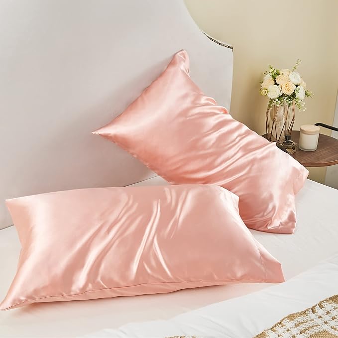 BEDELITE Satin Pillowcase for Hair and Skin, Super Soft and Cooling Similar to Silk Pillow Cases 2 Pack with Envelope Closure, Gift for Women Men(13"x18" Toddler Size, Coral)