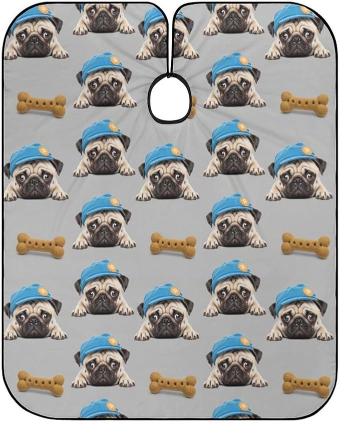 Adults Cute Hat Pug Dog Hair Styling Cape Large, Long Haircut Apron for Hair Cutting Styling, Easy Clean