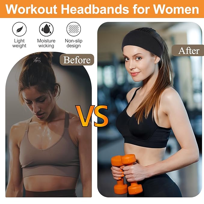 Wide Hairbands for Women Non Slip Workout Yoga Head Bands for Yoga Soft Sweat Headbands for Women's Hair Womens Solid Head Bands Hair Accessories