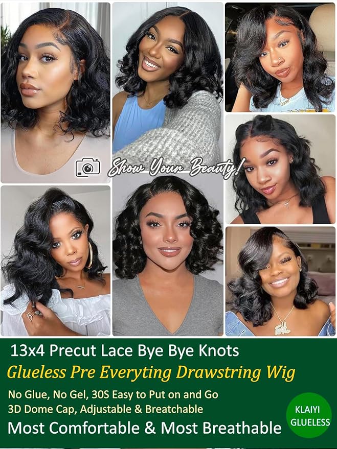 KLAIYI Light Yaki Straight Bob Loose Wave Pre Everything 13x4 Lace Front Wigs Human Hair Precut Lace Pre Plucked Bleached Glueless Wear and Go Wigs for Women Bye Bye Knots Wig Beginner Friendly 10Inch