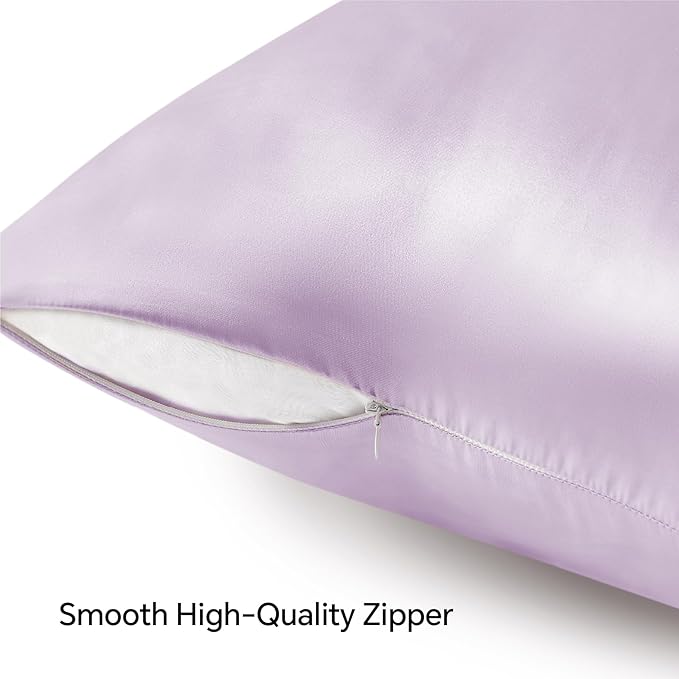 BEDELITE Satin Pillowcase with Zipper, Lavender Pillow Cases Queen Size Set of 2, Super Soft and Cooling Similar to Silk Pillow Cases, Gift for Women Men(20x30 Inches)