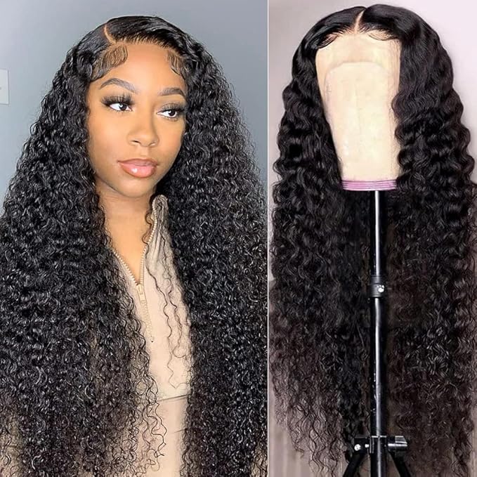 22 Inch Deep Wave Lace Front Wigs Human Hair 200% Density 13x6 HD Transparent Deep Wave Lace Front Wigs for Women Curly Wigs Pre Plucked with Baby Hair Glueless Wigs Natural Color