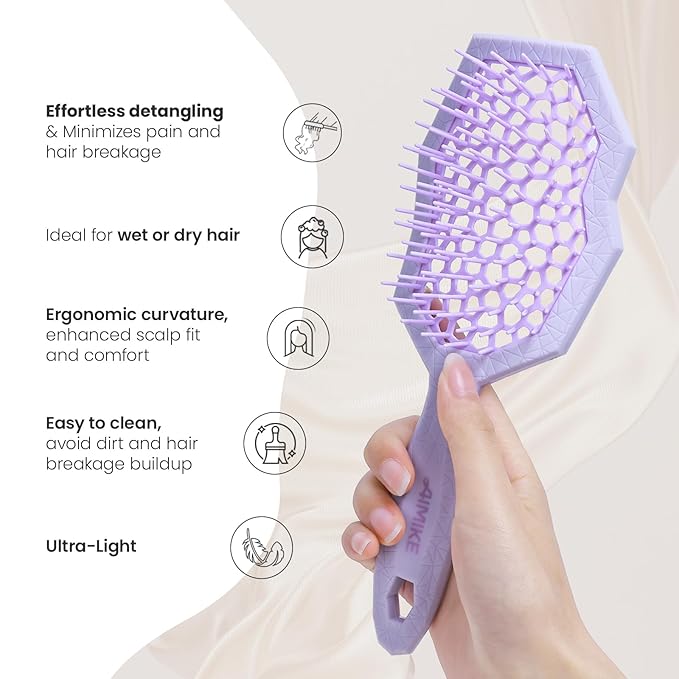 AIMIKE Glacier Detangling Brush, Pain-Free Detangler Brush for Curly Hair Wet & Dry Use, Glide Through Tangles with Ease, Vented Hairbrush for Women's 2c to 4c Curls, Purple