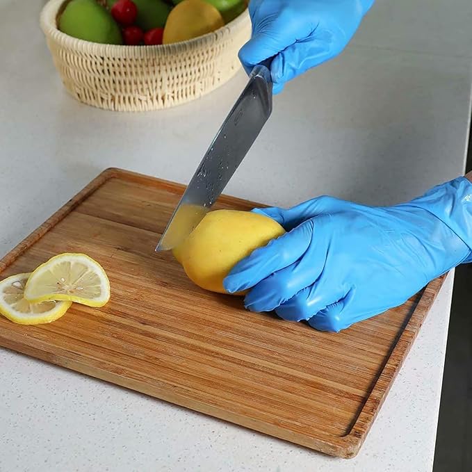 Disposable Gloves Large, Nitrile and Vinyl Blend Material Gloves, Latex Free, 4 Mil,100 Pc. - Food Grade Glove for Cleaning, Food Prep,Hair Dye,Tattoo, Blue