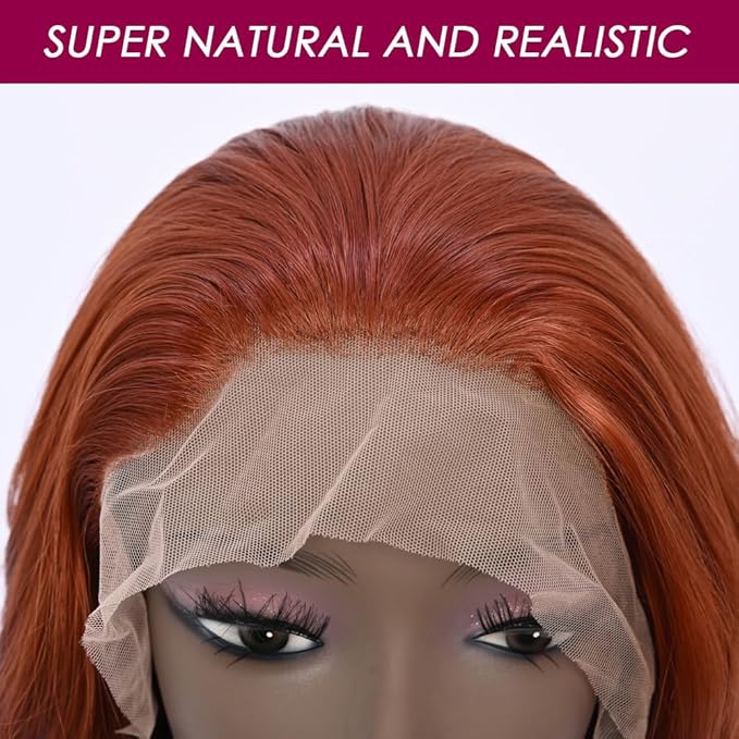 Long Copper Red Synthetic Lace Front Wig Heat Resistant Body Wave Lace Front Wavy Wigs Free Part Natural Hair Wig for Women 24 Inch Fashion Glueless (24 Inch, Copper Red)