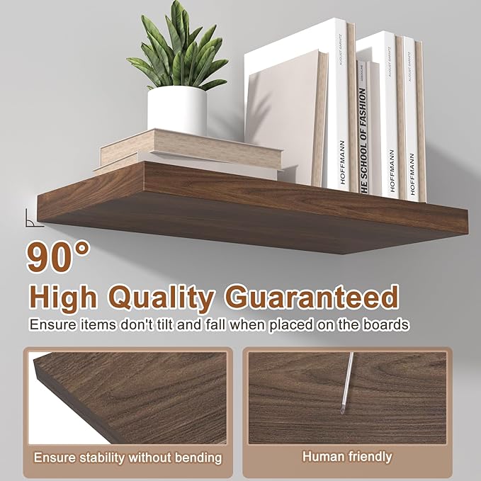 12 Inch Deep Floating Shelves for Wall 2 Pack Floating Shelves Large Storage Space Wall Mount Shelf for Living Room Kitchen Bathroom 36" W x 12" D x 1.2" H Rustic Brown
