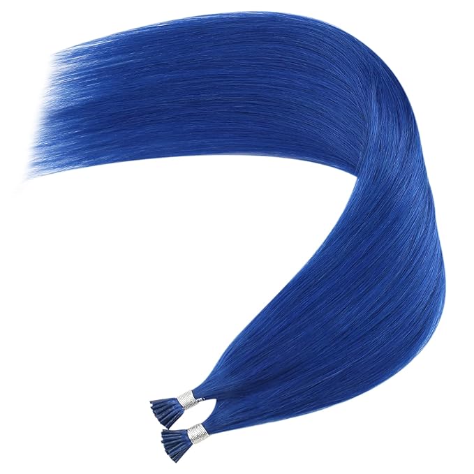 YoungSee I Tip Hair Extensions Human Hair Blue I Tips Hair Extension Blue 18 Inch Color Itips Extension Pre Bonded Remy Hair I-Tips Hair-Extensions Hold Well for Party 30s 25g