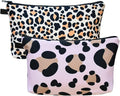 2 Pcs Cosmetic Bag for Women Small Make Up Bag Waterproof Travel Toiletries Pouch with Zipper for Organizing Small Items, Gift Bags for Birthday Christmas(Leopard Print)