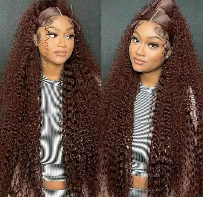 22 Inch Chocolate Brown Deep Wave Lace Front Wigs Human Hair Pre Plucked 200% Density 13x6 HD Lace Frontal Wigs with Baby Hair Deep Curly Wet and Wavy Glueless Wigs for Women (4# Brown, 22 Inch)