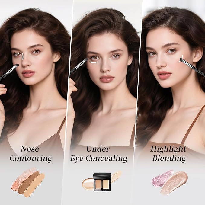 DUcare Nose Contour Brush, Angled Concealer Brush Under Eye, Small Under Eye Makeup Brush for Dark Circles Puffiness Puffy Face Eyebrow Eyes (V02 Mini Contour Brush)