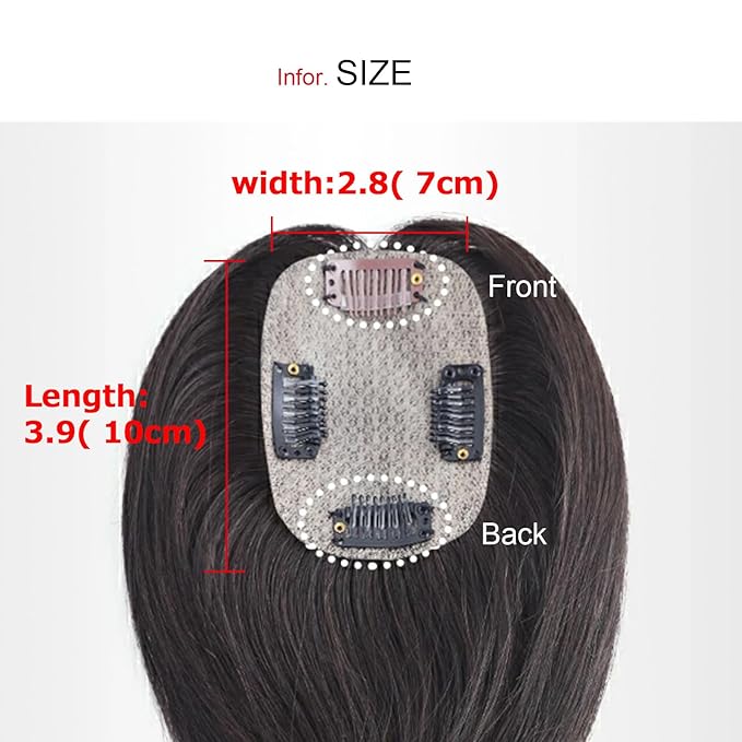 100% Human Hair Topper Machine Hand Made Hair Pieces Clip in Hair Wiglets for Women Thinning Hair,Hair Loss BAZF710 (BR Brown × Hair Length:9.8"(25cm), Base Dimension:2.8"×3.9"(7cm×10cm))