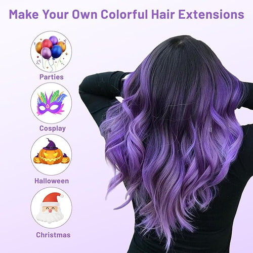 16 Pcs Colored Hair Extensions Curly Wavy Clip in Synthetic Hair Extensions,Colorful Party Highlights Hairpiece Streak for Girls Women Kids Cosplay Party Christmas Gift(Light Purple)