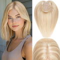 Rich Choices Hair Toppers for Women Real Human Hair 100% Human Remy Toppers NO Bangs with Thinning on Top Clip in Hairpiece 4"x4.7"Lace Base 14 Inch #18P613 Ash Blonde Highlights Bleach Blonde