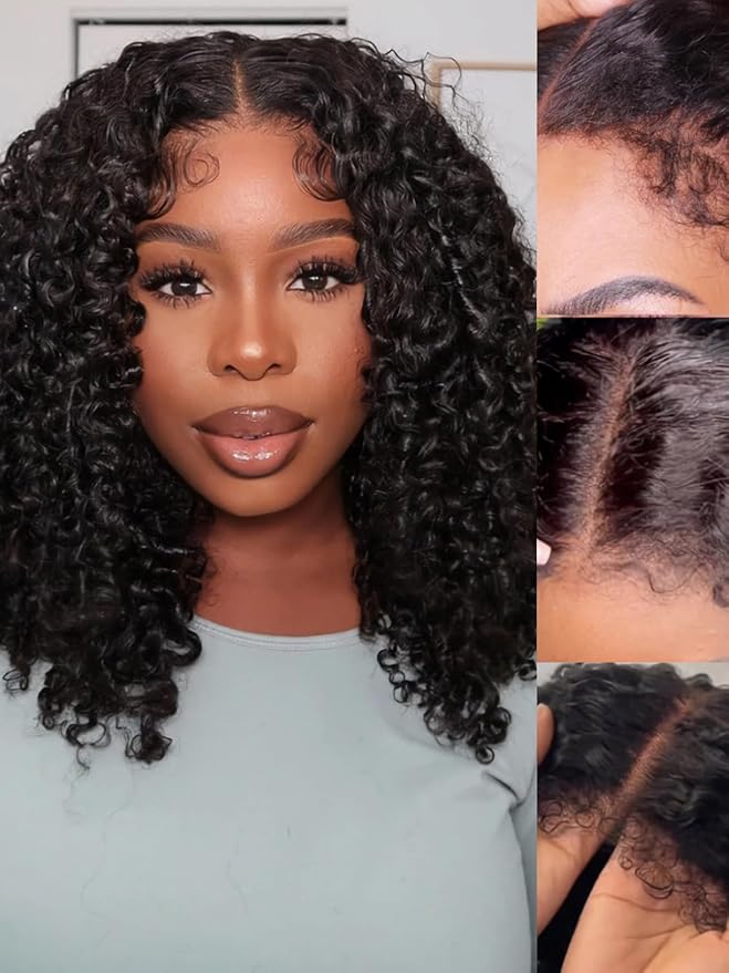 Julia Hair Bye Bye Knots 4C Kinky Curly Glueless Natural Hair Wig 7x5 Pre Cut HD Lace Front Kinky Edges Hairline Wig Pre Bleached Pre Plucked Virgin Hair with Baby Hair for Black Women 24 Inch