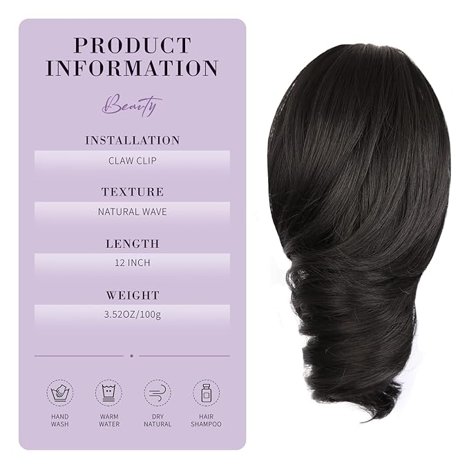 12 Inch Short Ponytail Extension - Soft Curly Pony Tails Hair Extensions, Claw Clip Ponytail Extension, Natural Short Hair Extensions Ponytail, Synthetic Hair Pieces for Women (Color: Black Brown)
