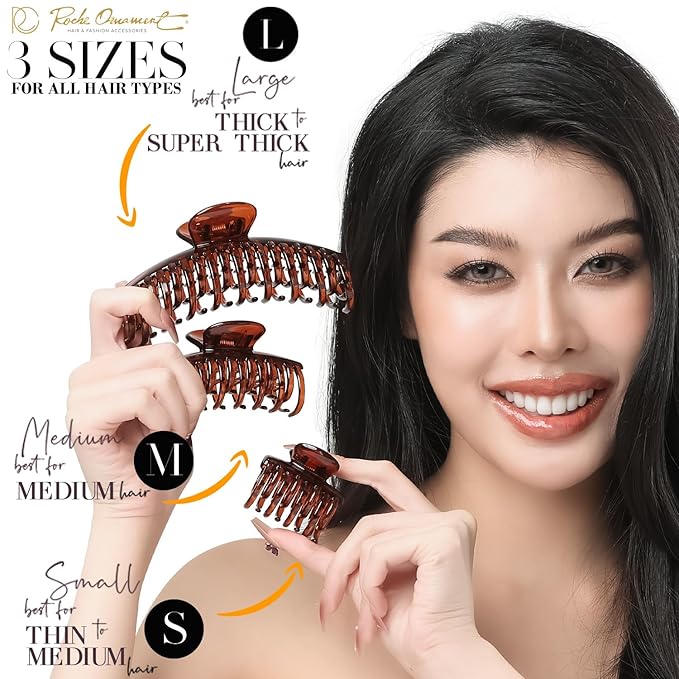 RC ROCHE 6 Pcs Double Claw Hair Clip Tooth Claw Clip Grip Tooth Jaw Clamps Thin Fine Hair Strong Hold No Slip Undo Clutchers for Women, Small Brown