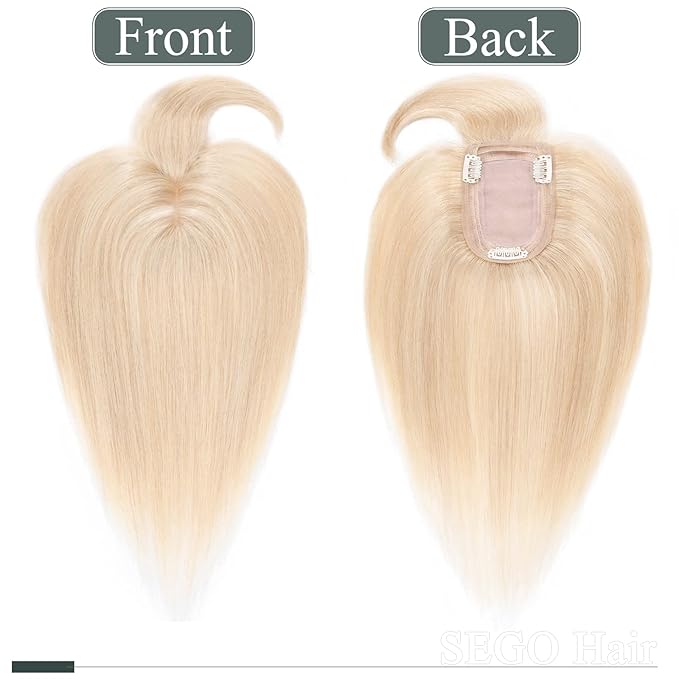 SEGO Hair Toppers for Women Real Human Hair with Thinning Hair, Toppers Hair Pieces Clip in Toppers Straight Hair Pieces with Front Bangs -8 Inches #18/613 Ash Blonde Mix Bleach Blonde