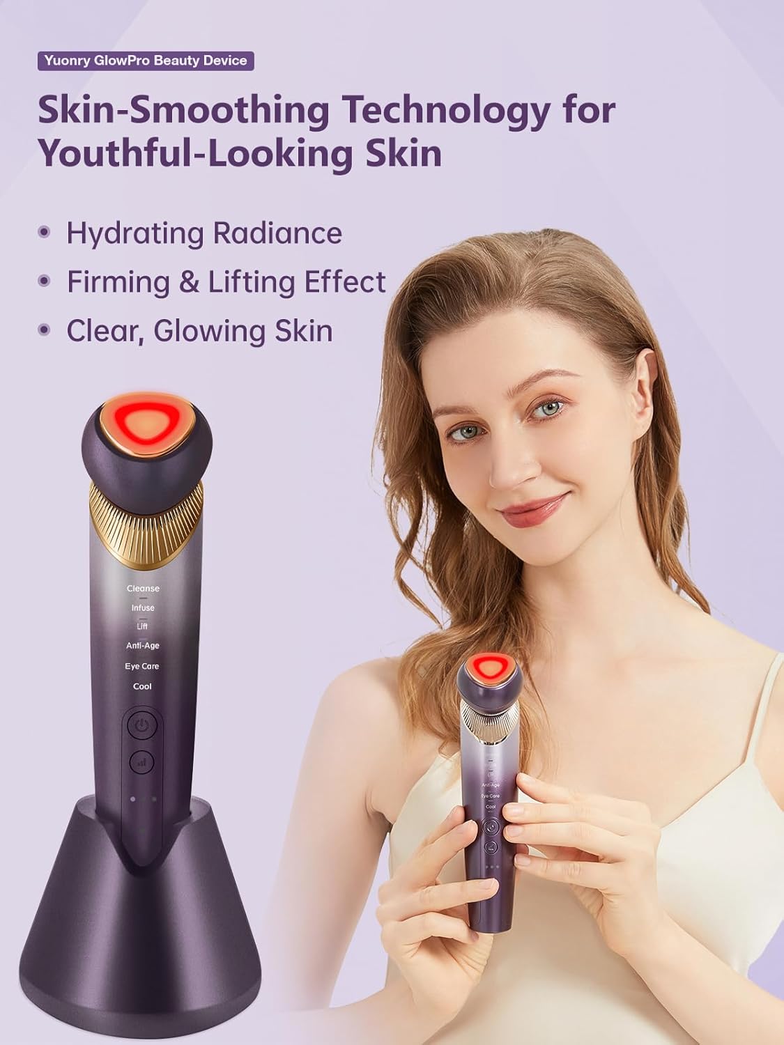 6-in-1 Age-Defying - Eye, Face & Neck Lift & Firm, 5-Color Light Therapy for Face with Microcurrent, Vibration, Heat & Cooling, Skin Care Tool for Youthful & Tightening Skin (Purple)