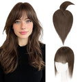 Hairro Mono Hair Toppers with Bangs, 3.4" x 3.4" Mono Base 100% Real Human Hairpieces for Women, 150% Density Clips In Topper for Greyish Thinning Hair, 18 Inch Cocoa Brown