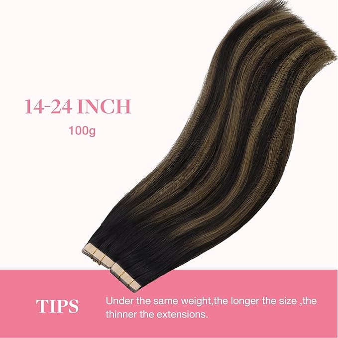 GOO GOO Tape in Hair Extensions Human Hair, 1B/6/1B Balayage Natural Black to Chestnut Brown, 24inch 100g 40pcs, Skin Weft Seamless Invisible, Silky Straight with Thick Ends, Remy Human Hair