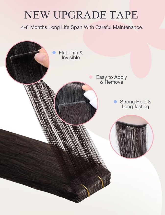 DOORES Seamless Tape in Extensions Human Hair Invisi Edge, Dark Brown 20 Injection Tape-ins with 20 Classic Tape-ins 100g 18 Inch, Injected Tape in Extensions Virgin Hair Thick End