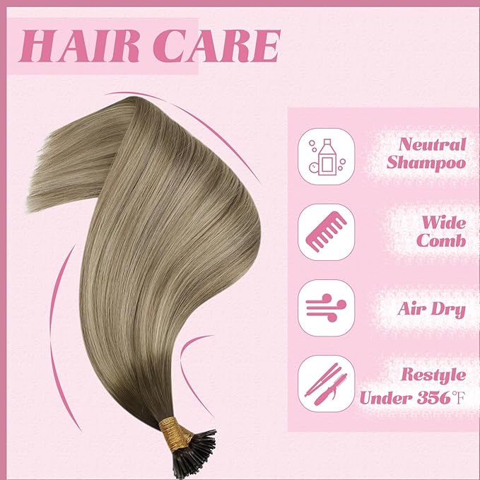 YoungSee I Tips Hair Extensions Human Hair Ombre Itips Hair Extensions Ombre Dark Brown to Light Brown with Blonde I-Tip Extension Balayage 20In Keratin Hair Extensions Volume-Adding 50s 50g