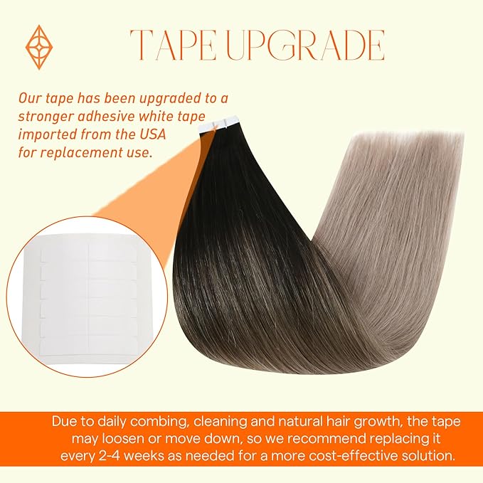 Full Shine Balayage Tape in Hair Extensions Human Hair 22Inch Color 1B Off Black Fading to Ash Blonde 18 Seamless Skin Weft Human Hair Tape in Extensions 50 Gram 20 Pcs Remy Hair Extensions Tape ins