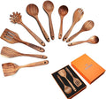 Wooden Spoons for Cooking,10 Pcs Natural Teak Wooden Cooking Utensils Wooden Kitchen Utensils Set Wooden Utensils for Cooking Wooden Spatulas for Cooking