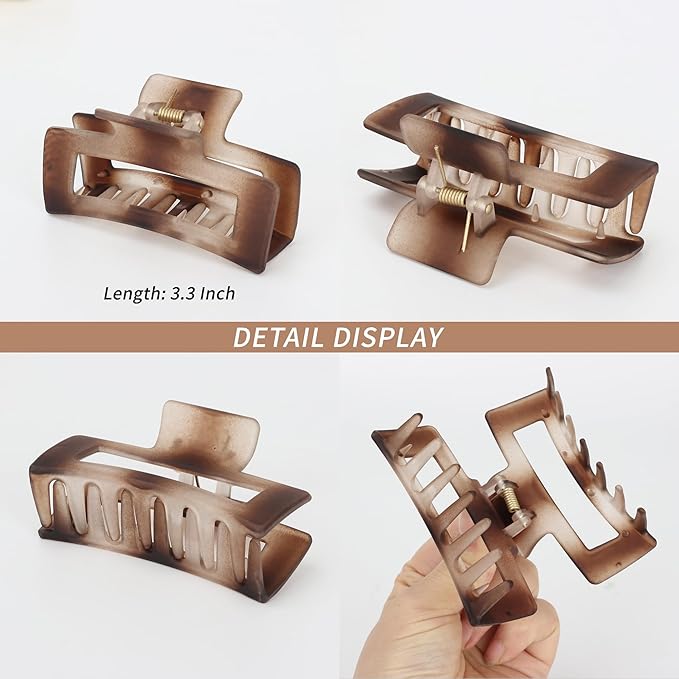 5 Pcs Big Hair Claw Clips Matte Claw Clips for Women Gradient Amber Brown Strong Hold Non-Slip Large Hair Clips for Long Thick/Thin Hair with Multi-Styles Hair Accessories