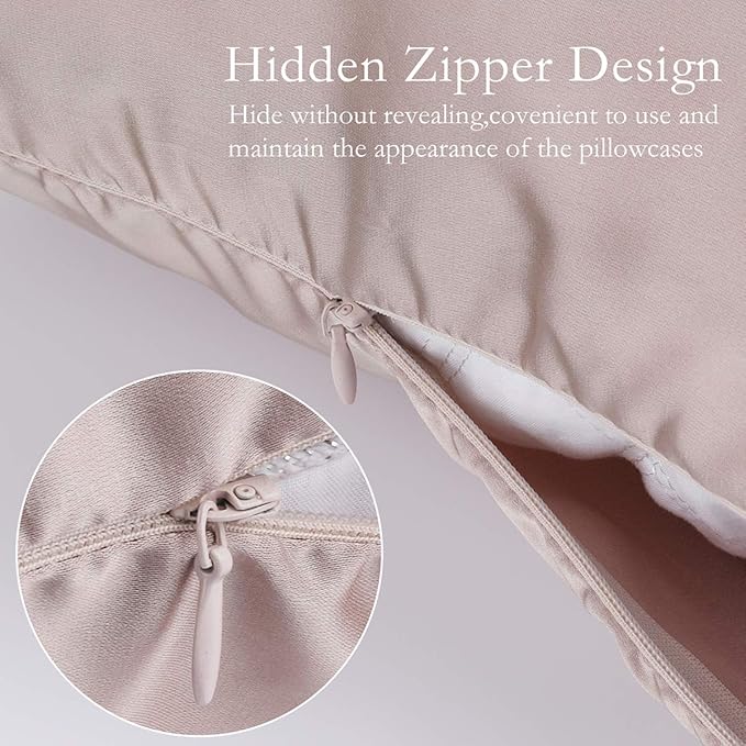 Silk Pillowcase for Hair and Skin 2 Pack 100% Mulberry Silk Bed Pillowcase Hypoallergenic Soft Breathable Both Sides Silk Pillow Case with Hidden Zipper, Pillow Cases (Queen, ApricotGray)