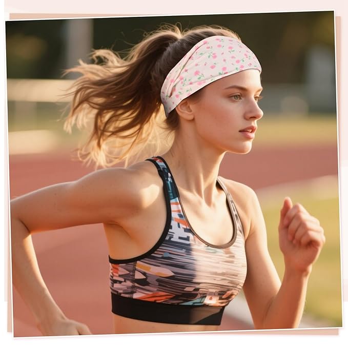 obeoby Boho Headbands for Women, 8 Pack Pink Floral Printed Headbands Non Slip for Girls Valentines Day Outfit Wide Headband for Daily Use Yoga Running