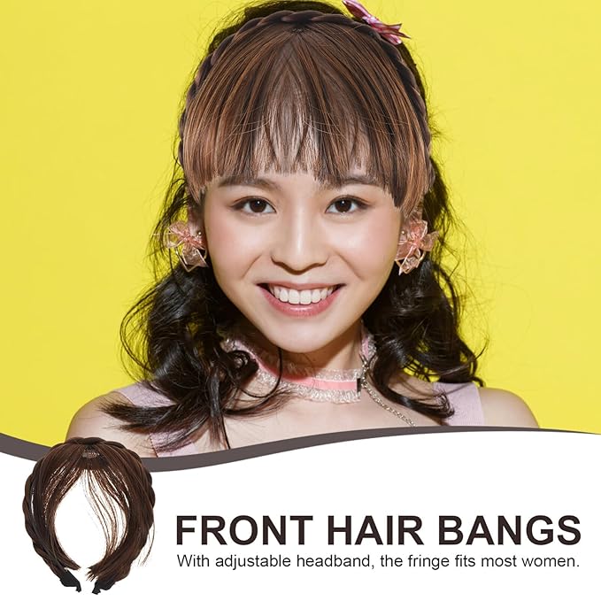 Headband Wig with Front Hair Bangs Synthetic Fringe Hair Extensions for Women Girls Comfortable Adjustable Fit Natural Look