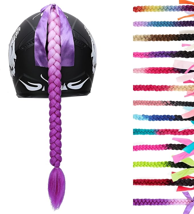 SEGO 1PCS/2PCS Helmet Pigtail Braids with Detachable Suction Cup Bowknot Ponytail Hair Many Colors (Helmet not Included)